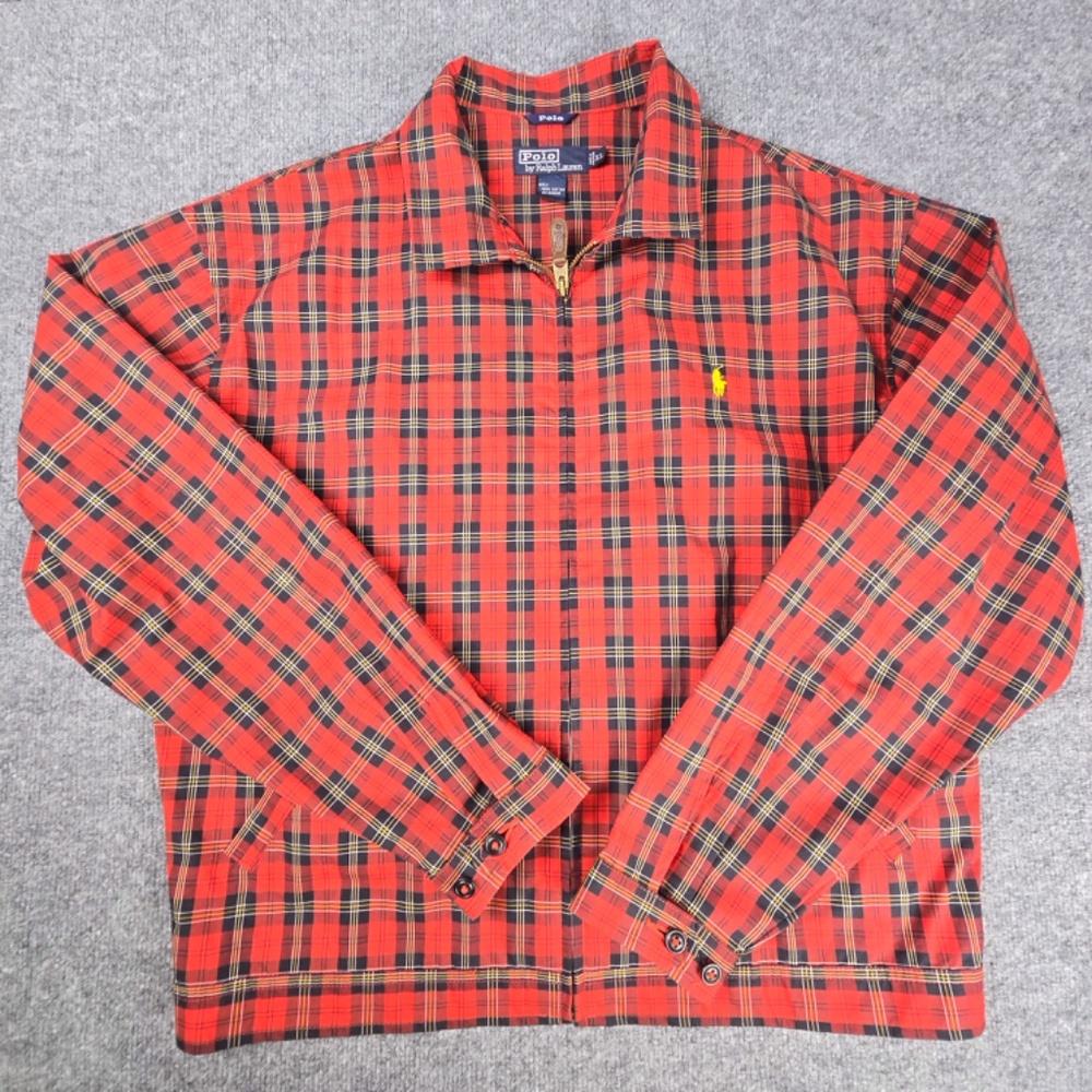 VTG Polo Ralph Lauren Red Tartan Plaid Harrington Lightweight Jacket XL - Picture 3 of 11